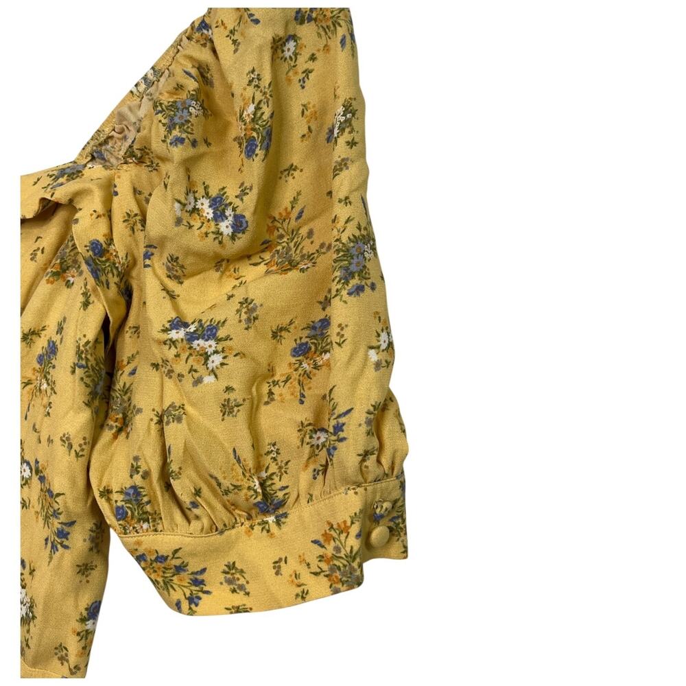 Reformation Mini Dress Womens 16 Yellow Floral Puff Sleeve Smocked Prairie Boho - Picture 7 of 11